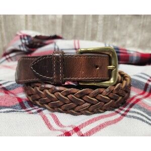 Dark Brown Braided Genuine Leather Belt 38 Gold Solid Brass Buckle Casual